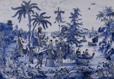 Plaque with a Chinoiserie Landscape and Gilt Details, c.1680 by Dutch School
